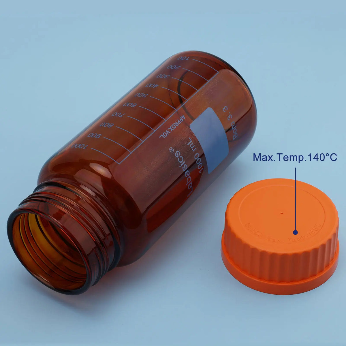 Amber Borosilicate Glass Media Storage Bottle with GL80 Orange Screw Cap