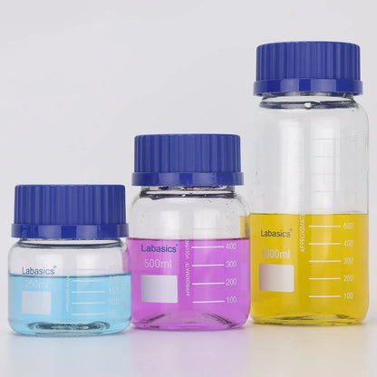 Transparent Media Storage Bottles with GL80 Blue Screw Cap, Soda-Lime Glass, 250-1000 mL Labasics