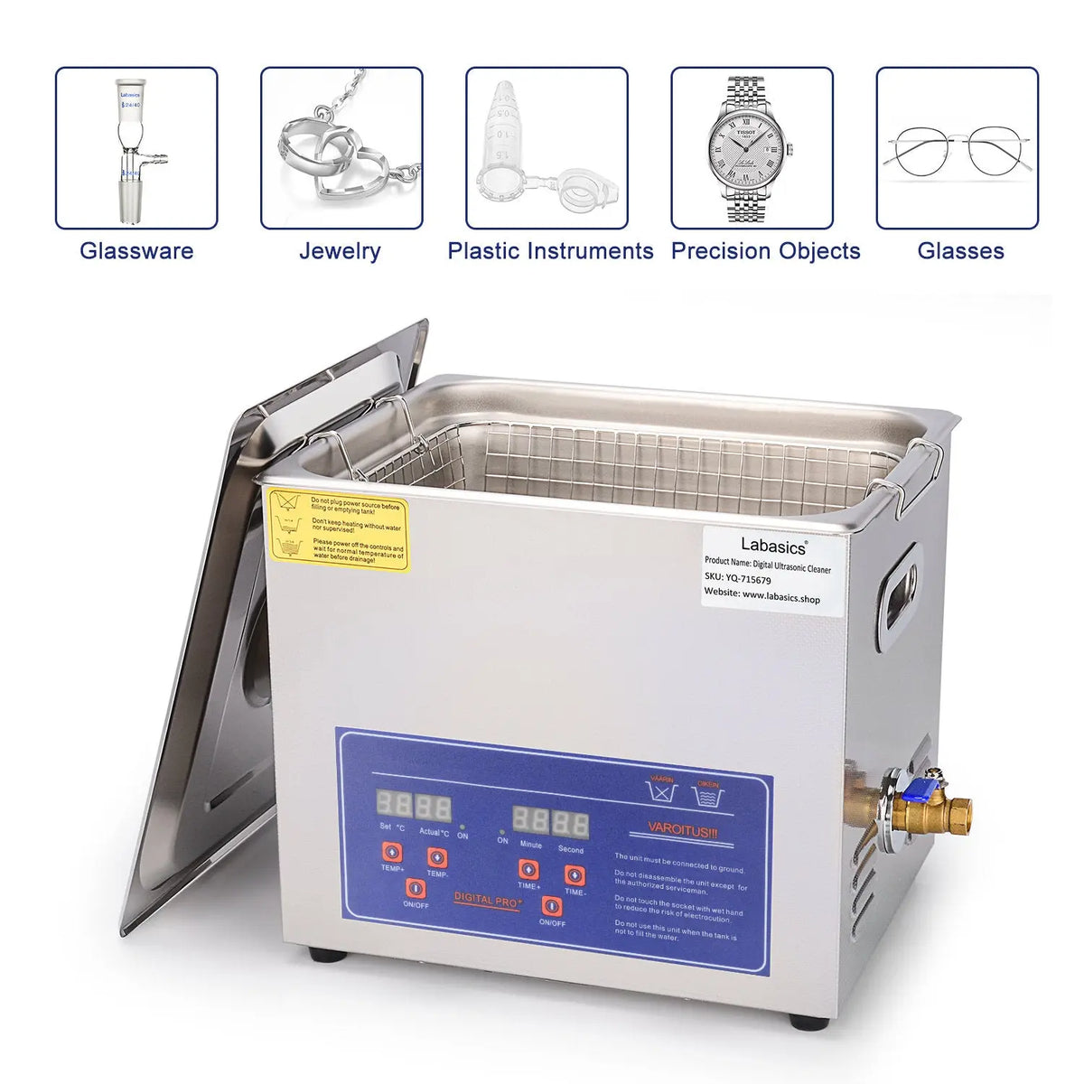 Ultrasonic Cleaner, Digital Display Timer and Heat Control, 3.2/6.5/10 L Labasics