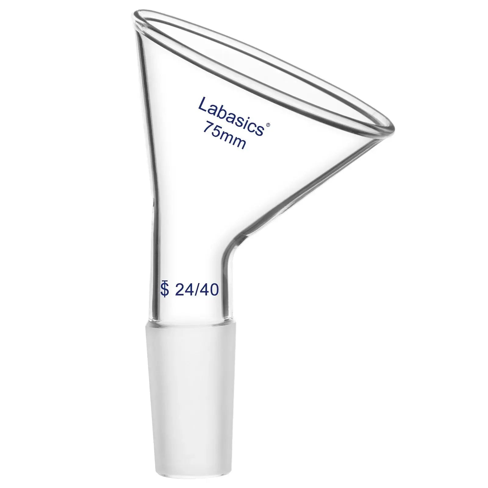 75 mm offset powder funnel, 60° angle, borosilicate glass, 24/40 joint