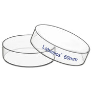 Glass petri dish with lid, 60 mm diameter, borosilicate glass, autoclavable, high transparency, for lab culture and sample handling