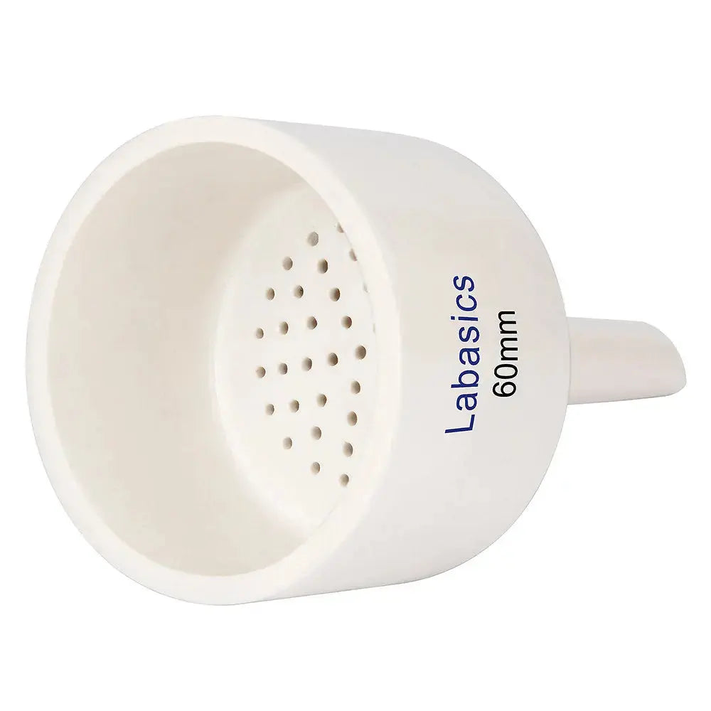 Porcelain Büchner filter funnel, 60 mm OD, perforated plate, glazed ceramic surface, acid and alkali resistant for laboratory filtration