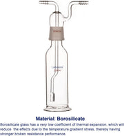 Gas Washing Bottle, Glass 34/34 Stopper Gas Bubbler Gas Washing Bottle with Fritted Disc and 8 mm OD Inlet/Outlet Hoses