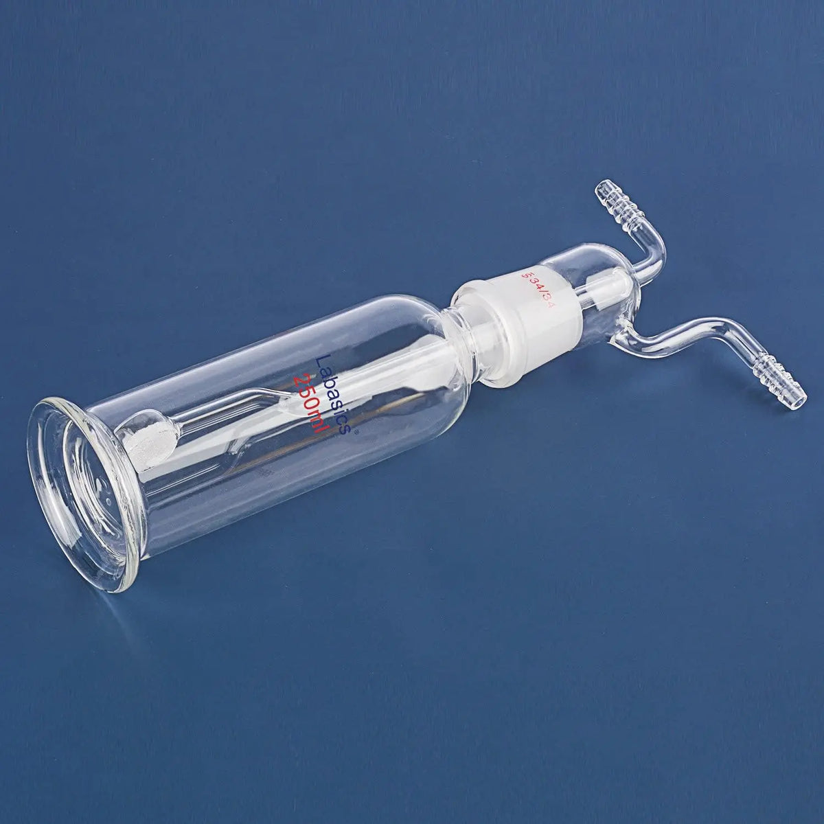 Gas Washing Bottle, Glass 34/34 Stopper Gas Bubbler Gas Washing Bottle with Fritted Disc and 8 mm OD Inlet/Outlet Hoses
