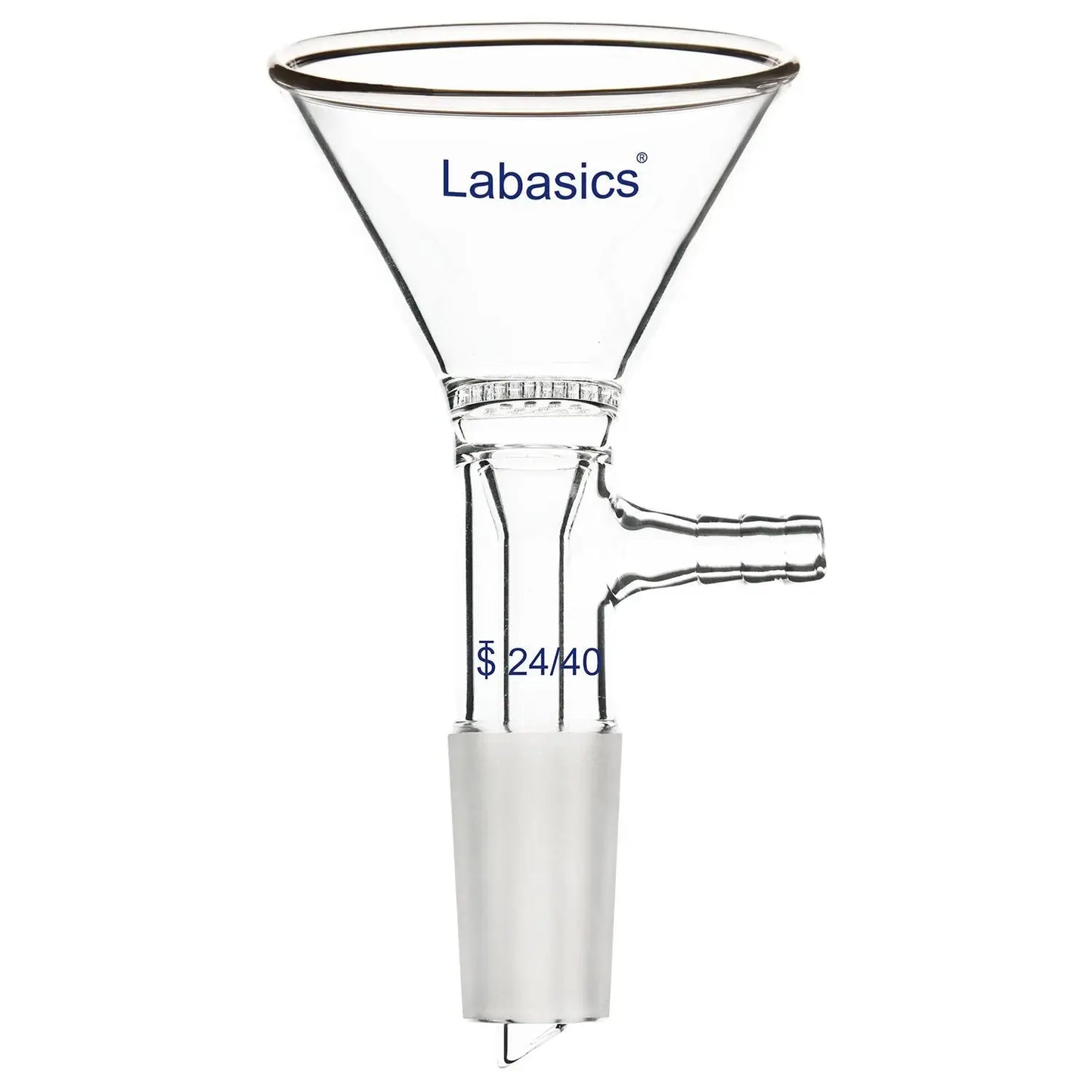 Borosilicate filter funnel, 60–90 mm, 24/40 joint, side hose connection, lab vacuum filtration use
