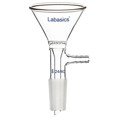 Borosilicate filter funnel, 60–90 mm, 24/40 joint, side hose connection, lab vacuum filtration use