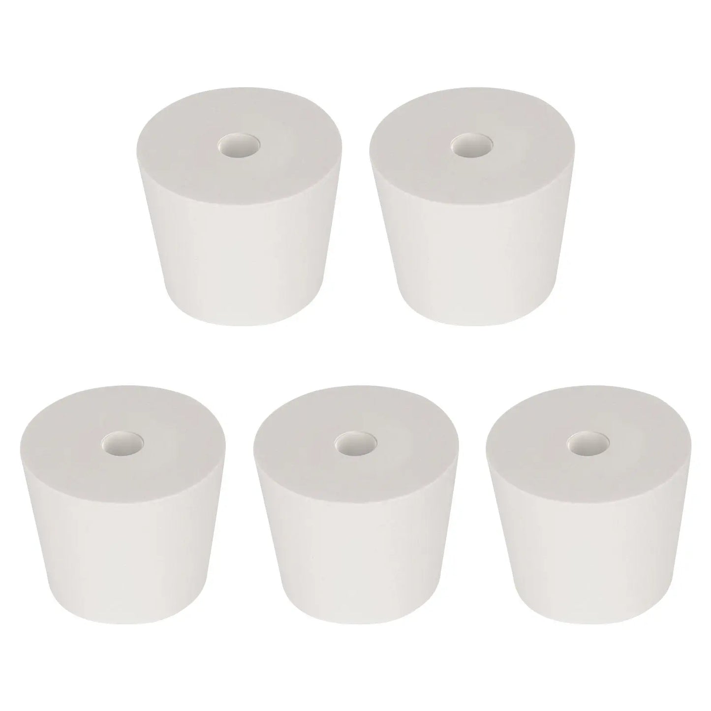 Single-Hole Rubber Stoppers, 5-Pack White Tapered Lab Seals Labasics