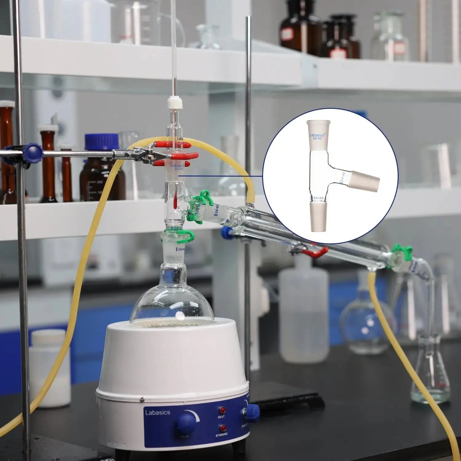 3 Way Distilling Adapter Borosilicate, Multiple Joints | Labasics ...