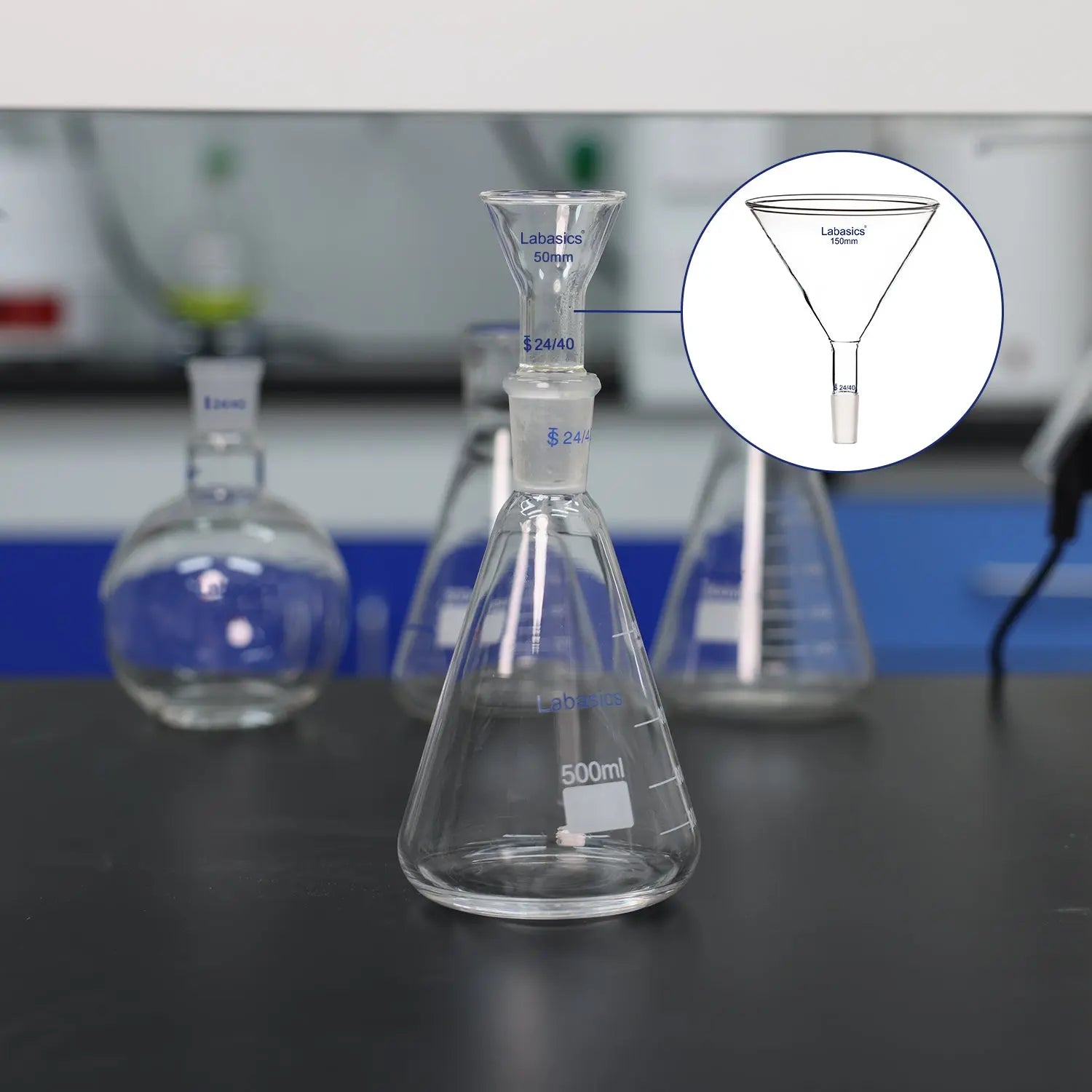 Glass Short Stem Powder Filter Funnel with 24/40 Inner Joint Labasics