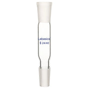 Glass straight connector adapter, 24/40 female/male joint, 90 mm spacing, thick-wall design for precise and reusable laboratory connections