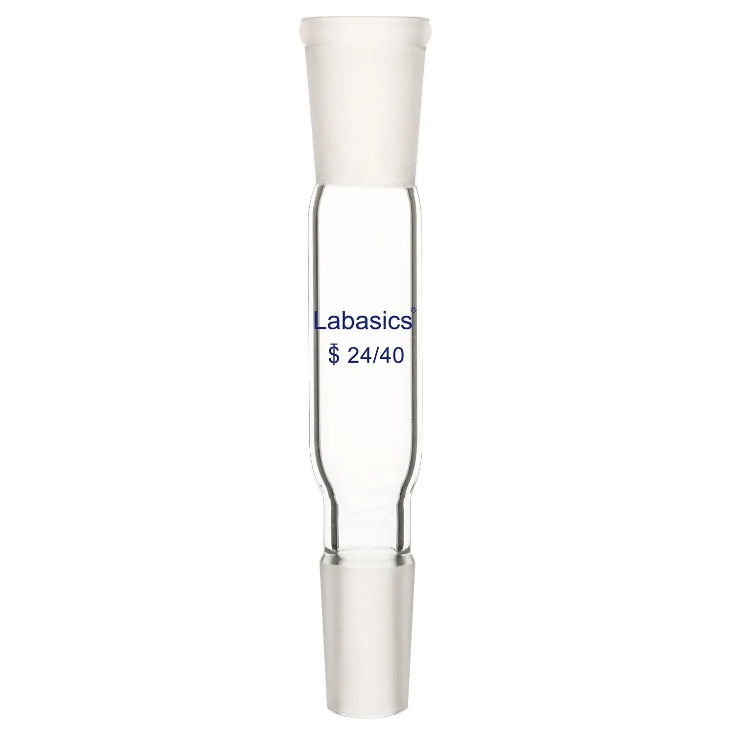 Glass straight connector adapter, 24/40 female/male joint, 90 mm spacing, thick-wall design for precise and reusable laboratory connections