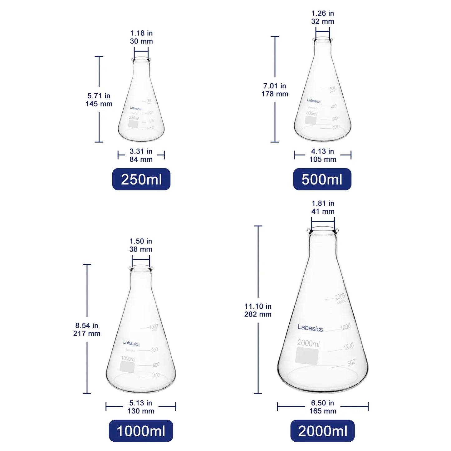 Narrow Mouth Erlenmeyer Flask, 250-2000mL Labasics