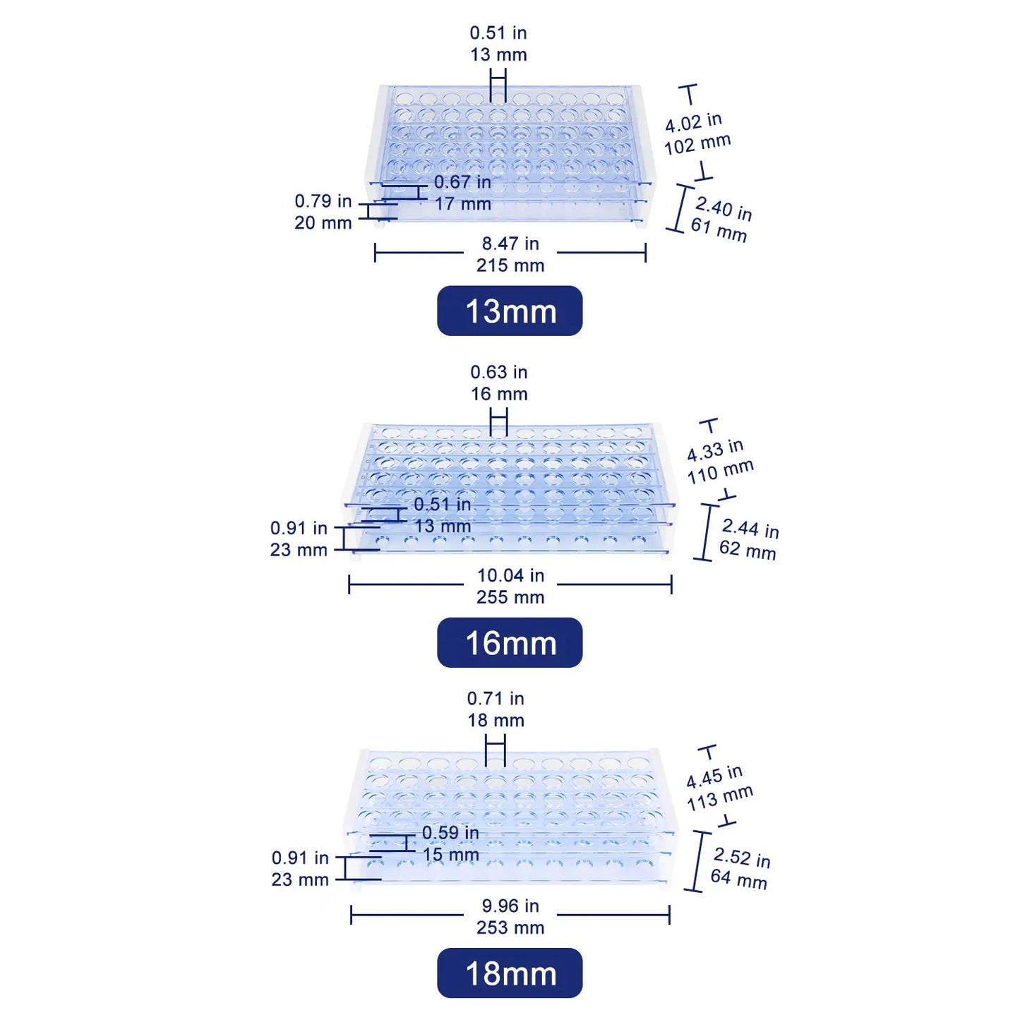 Plastic Test Tube Rack, Compatible with 0.51-0.71 Inch Tubes Labasics