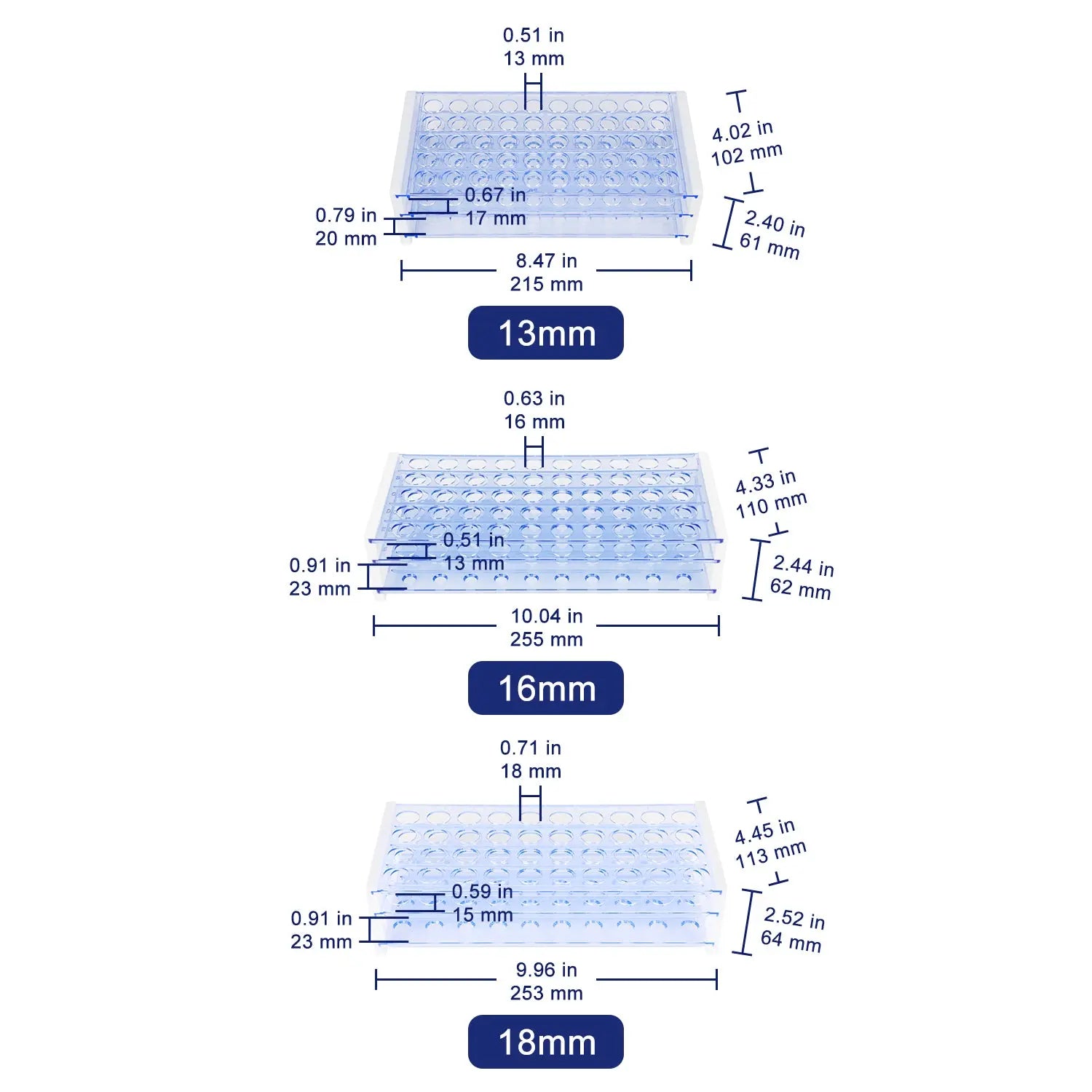 Plastic Test Tube Rack, Compatible with 0.51-0.71 Inch Tubes Labasics