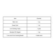 Bead mill homogenizer packing list with included components and accessories