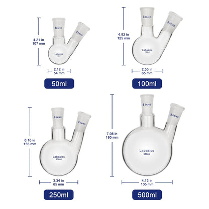 2 Neck Round Bottom Flask, 24/40 Taper Outer Joint, 50-3000 mL Labasics