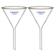 Filter funnel, 120 mm OD, borosilicate glass, short stem, laboratory funnel for filtration and liquid handling