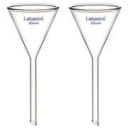 Glass filter funnel, short stem, 50 mm OD, borosilicate glass, laboratory funnel for liquid filtration and transfer