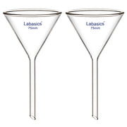 Filter funnel, short stem, 75 mm diameter, borosilicate glass, 2 pack, for laboratory liquid pouring and filtration