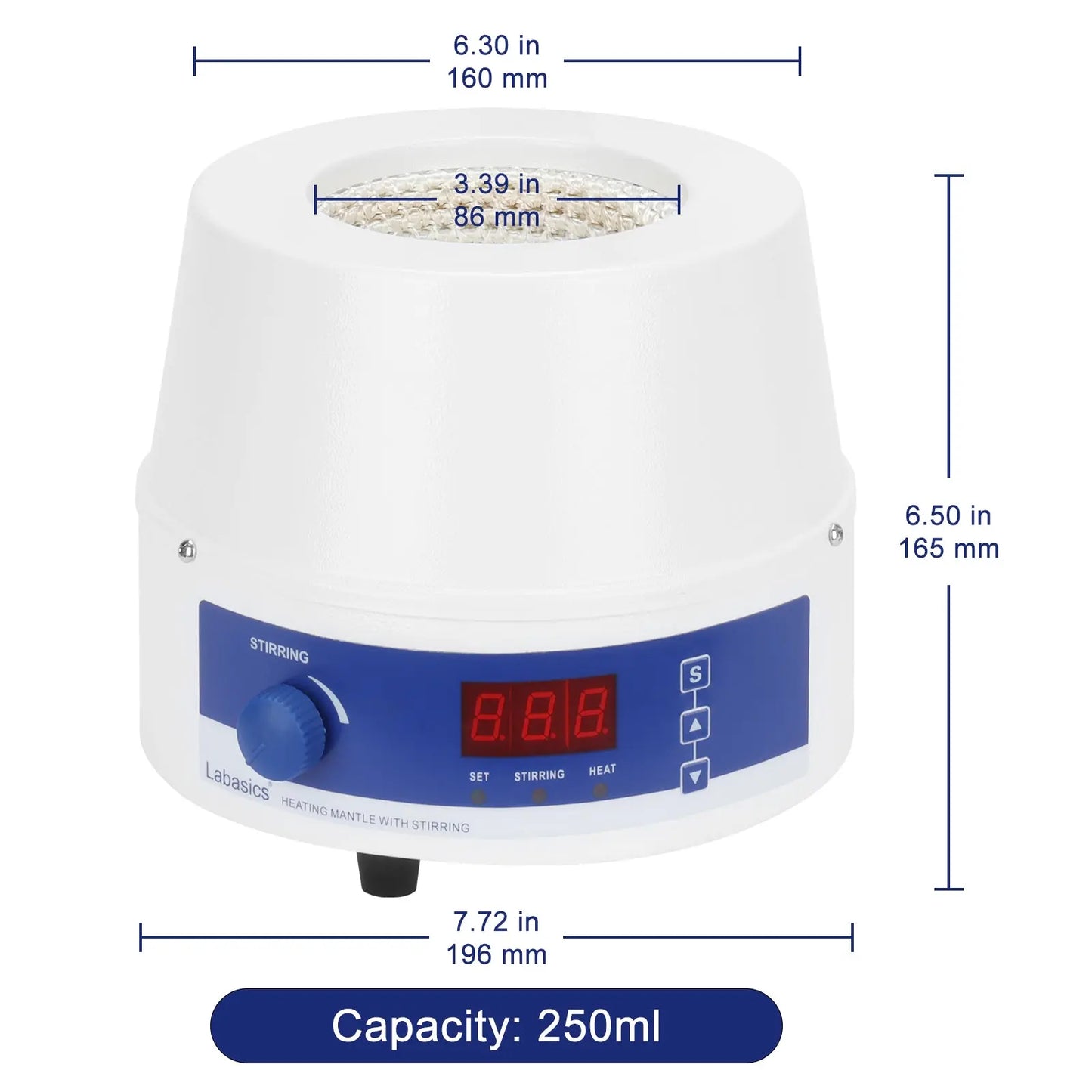 Digital Magnetic Stirring Heating Mantle with Temperature Probe, 250-1000 mL, RT-300°C, 20-1200 RPM Labasics