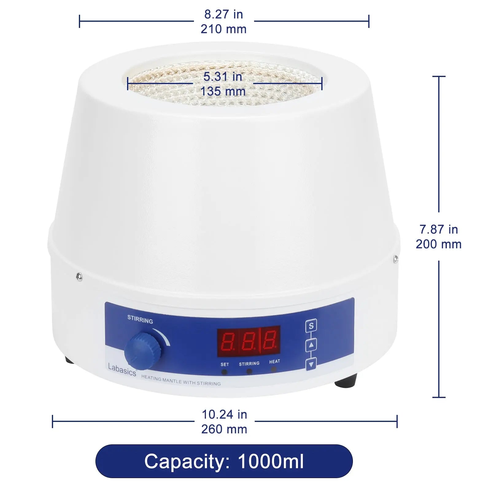 Digital Magnetic Stirring Heating Mantle with Temperature Probe, 250-1000 mL, RT-300°C, 20-1200 RPM Labasics