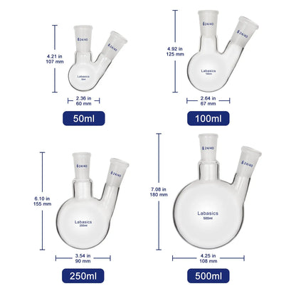 2 Neck Round Bottom Flask, 24/40 Joints, 50-5000 ml Labasics