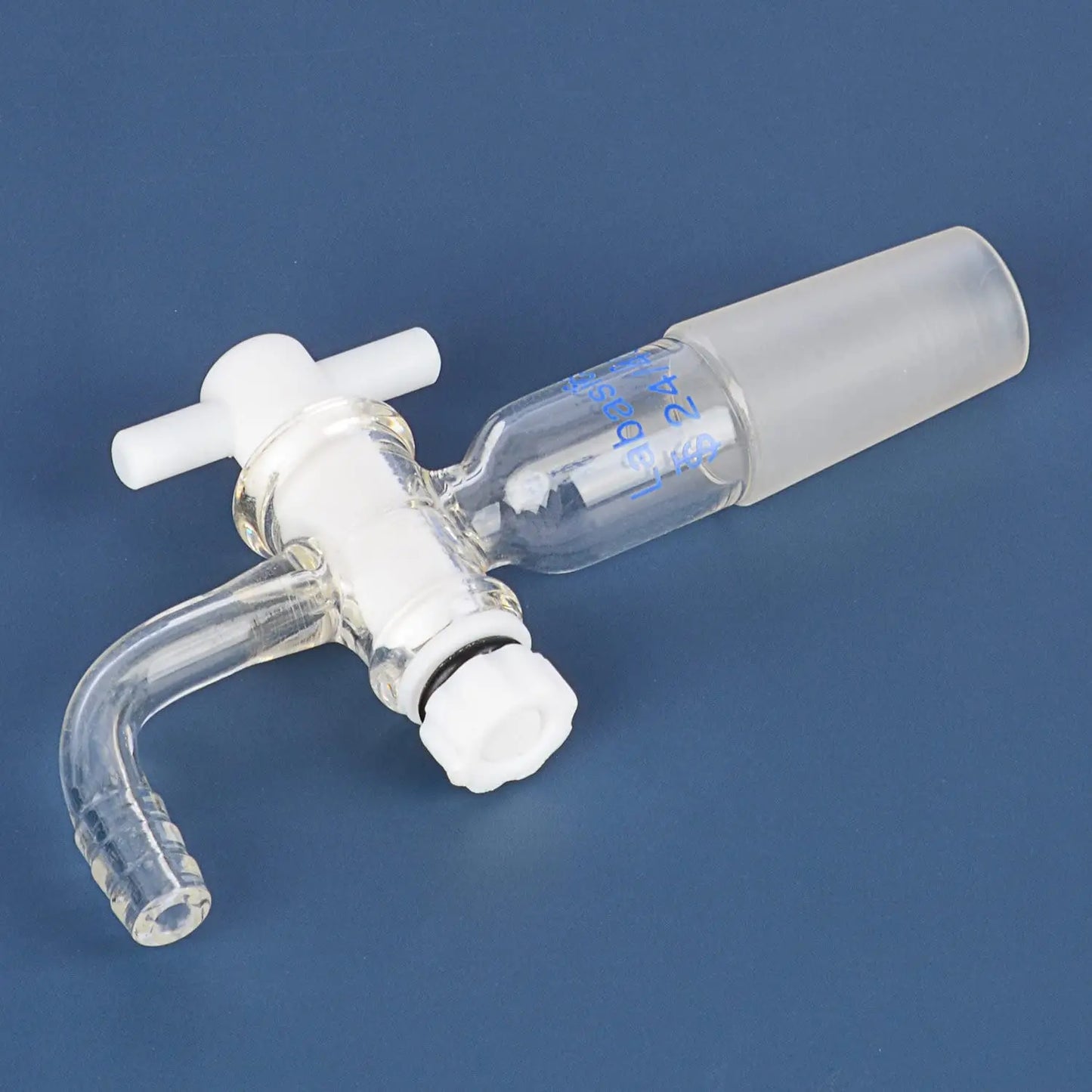 Flow Control Adapter with PTFE Stopcock, 24/40 Joint and Bent Hose Connection for Lab Supply