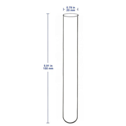 Glass Round Bottom Test Tubes, 20 mm OD X 150 mm Length, 20 Packs Labasics