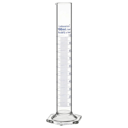 100 mL G3.3 borosilicate glass measuring cylinder with hexagonal base