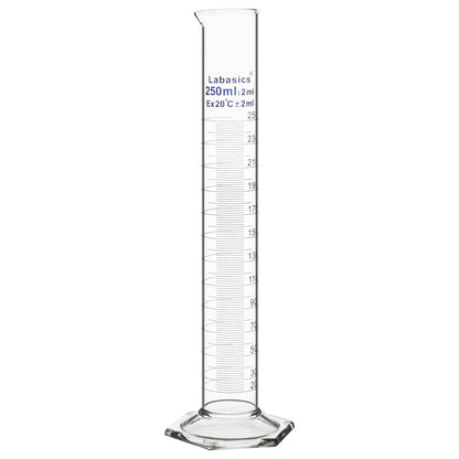 250 mL G3.3 borosilicate glass measuring cylinder with hexagonal base