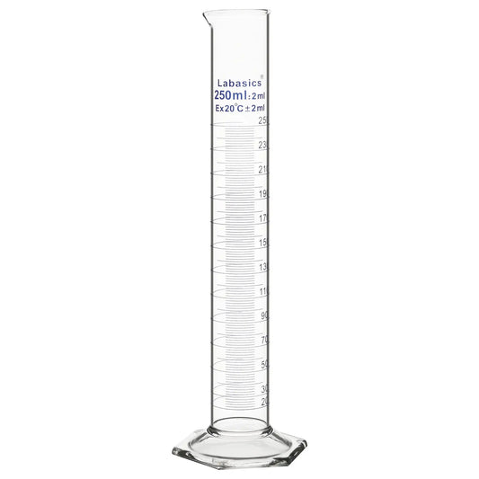 250 mL G3.3 borosilicate glass measuring cylinder with hexagonal base