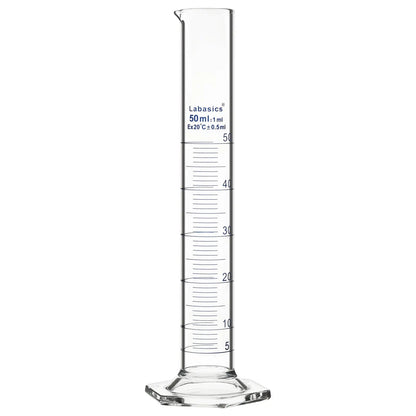 50 mL G3.3 borosilicate glass measuring cylinder with hexagonal base