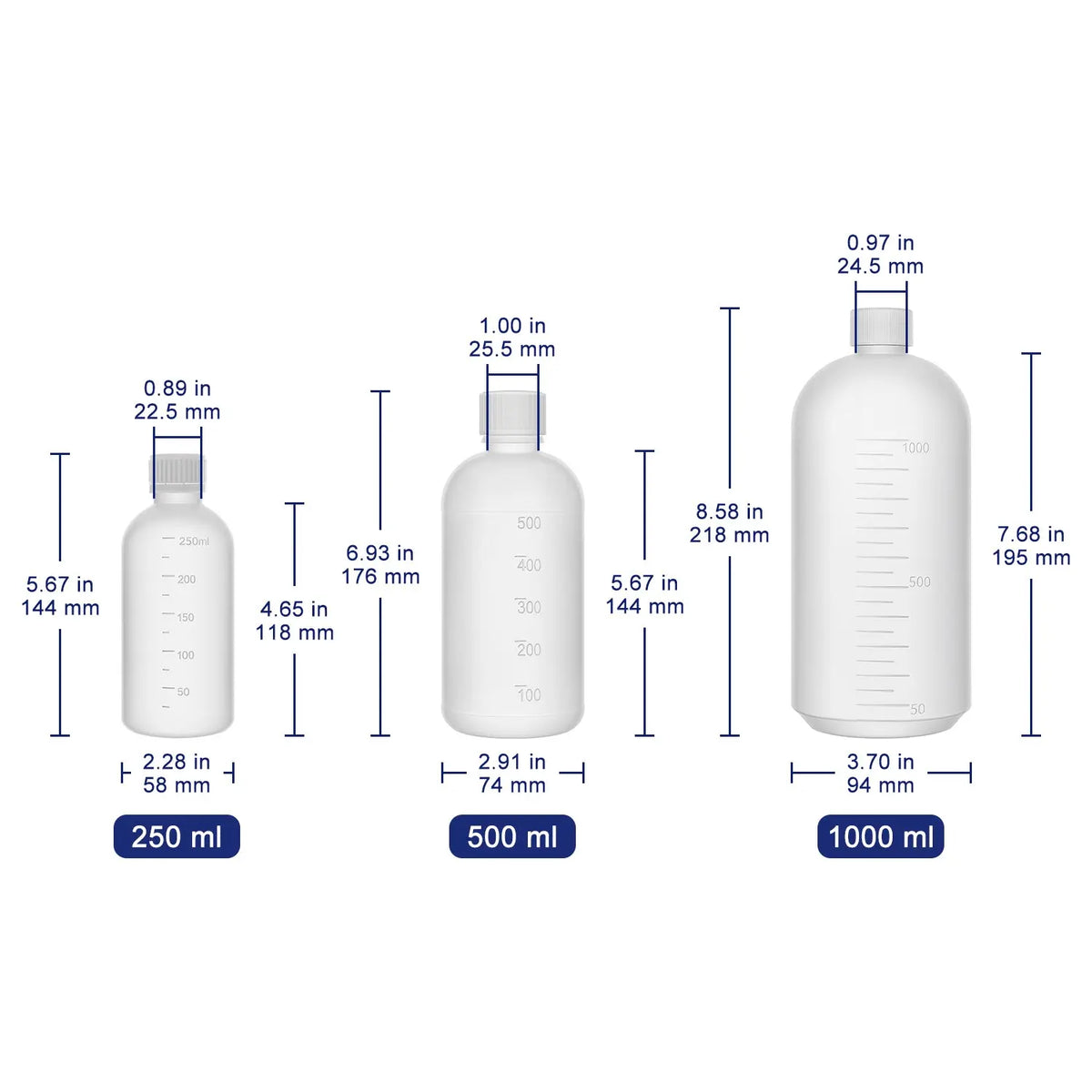 HDPE Narrow Mouth Plastic Reagent Bottle, 2-Pack, 250-1000 ml Labasics