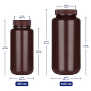 HDPE wide mouth reagent bottle with labeled dimensions