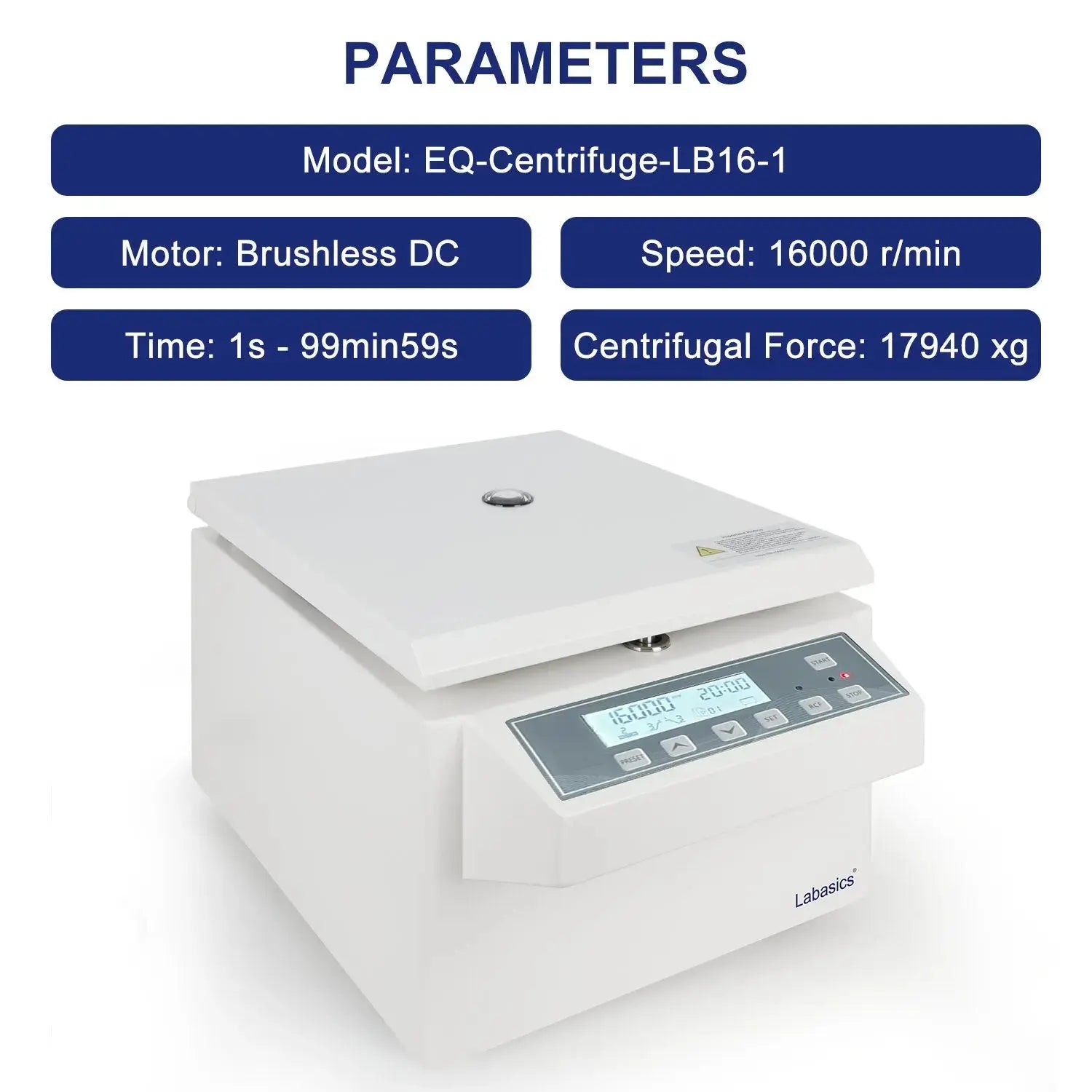 High-Speed Digital Centrifuge, 16000 RPM Max Speed, 17940xg Max Centrifugal Force, Angle Rotor Labasics