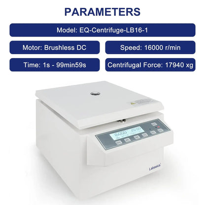 High-Speed Digital Centrifuge, 16000 RPM Max Speed, 17940xg Max Centrifugal Force, Angle Rotor Labasics