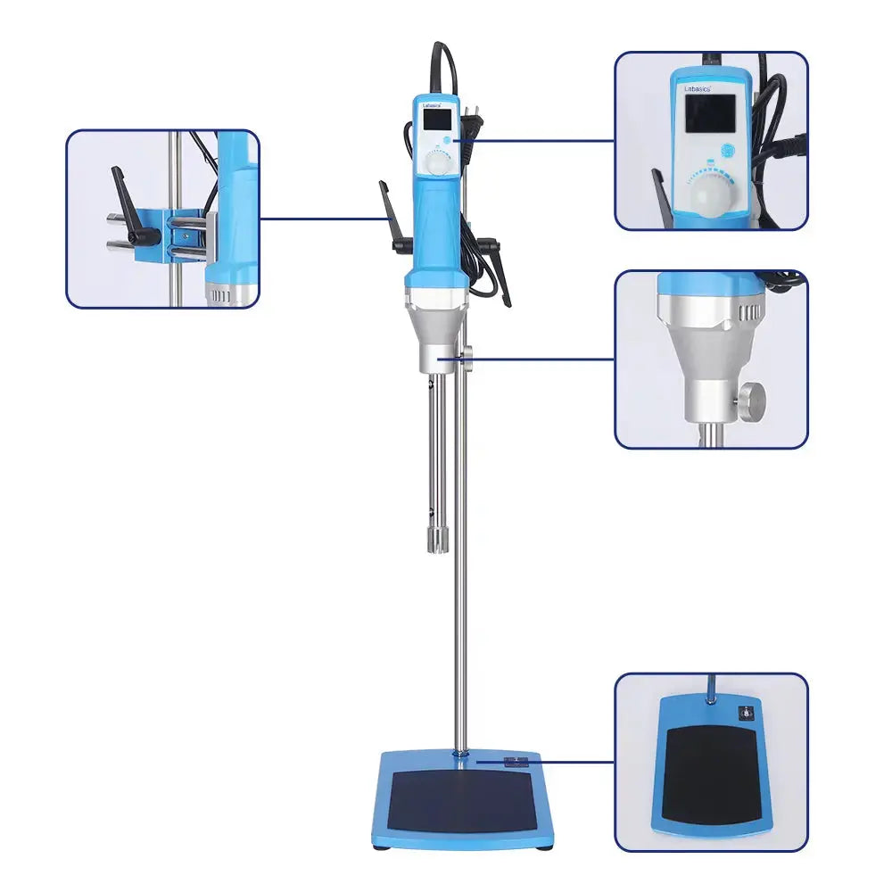 Close-up of homogenizer emulsifier with LED display, showing control panel and build quality