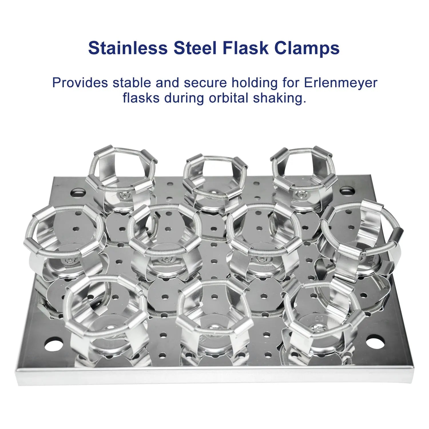 Stainless steel flask clamp for shaking tray