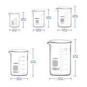 Glass Beaker Set, 5 Sizes, Combo Pack Labasics