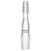 Straight inlet borosilicate glass distilling adapter, 14/20 joint, serrated hose connection, reusable and durable for laboratory distillation