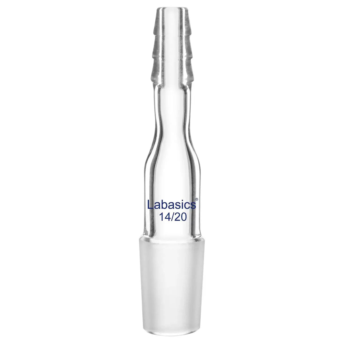 Straight inlet borosilicate glass distilling adapter, 14/20 joint, serrated hose connection, reusable and durable for laboratory distillation