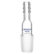 Glass straight inlet distilling adapter, 19/22 joint, heat-resistant up to 250°C, compatible with lab hoses for safe distillation