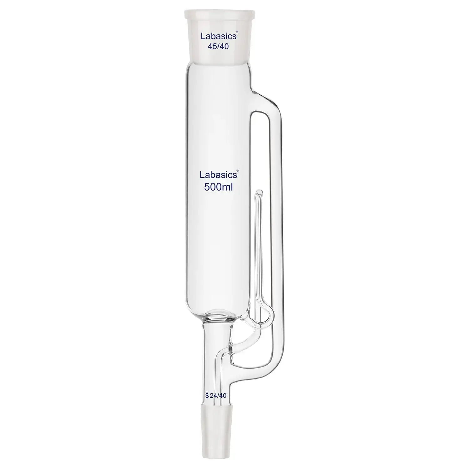 Soxhlet extractor glass apparatus, 45/40 top joint and 24/40 bottom joint, heavy-wall borosilicate, used for laboratory solid-liquid extraction and reflux system