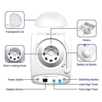 Mini Centrifuge, 4000-11000 rpm, Max 7100×g, Compatible with 1.5/2.0 mL Tubes Labasics