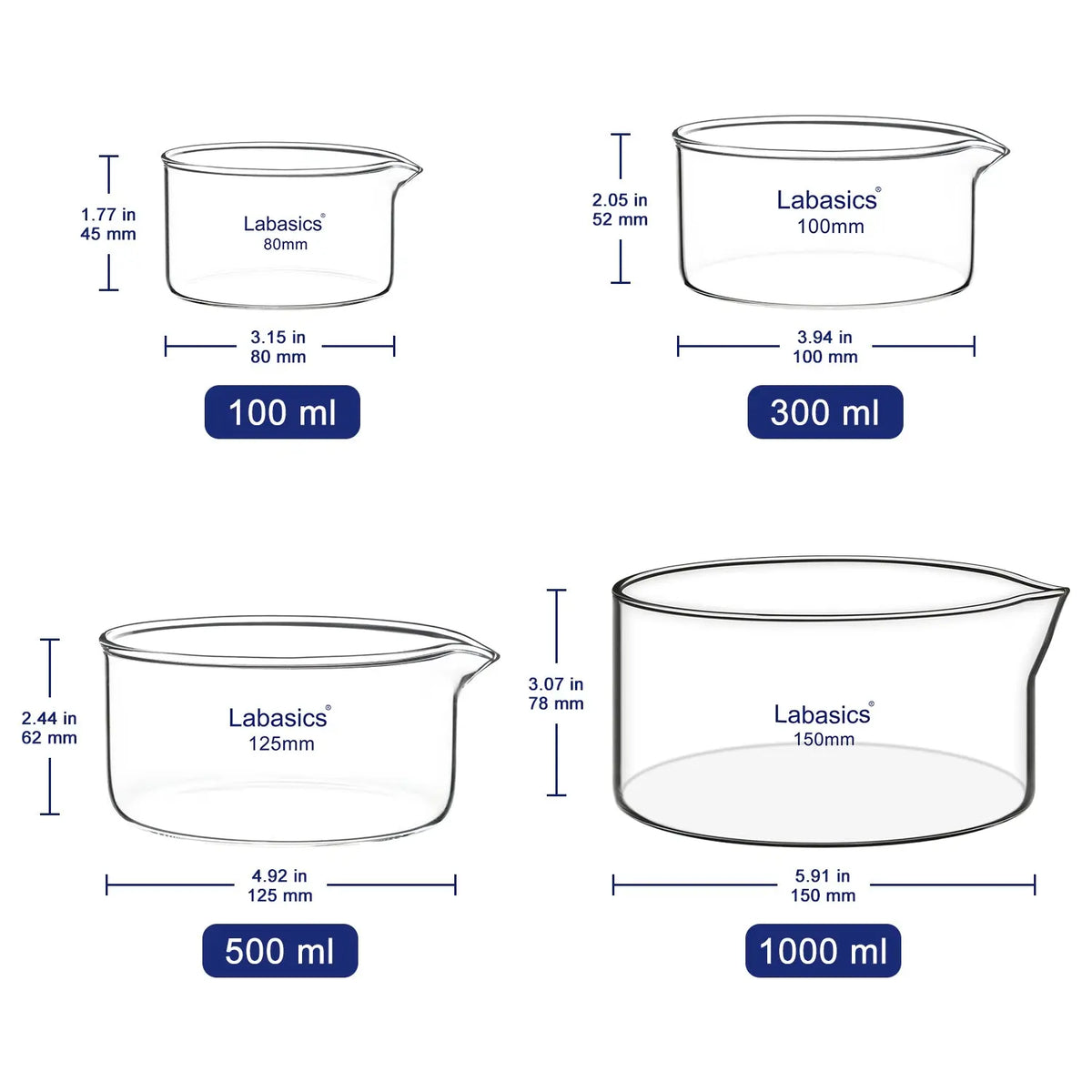 Crystallizing Dish with Spout, 100-1000 ml Labasics