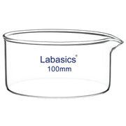 300 mL borosilicate crystallizing dish, spout design, used for recrystallization and solution evaporation in laboratory