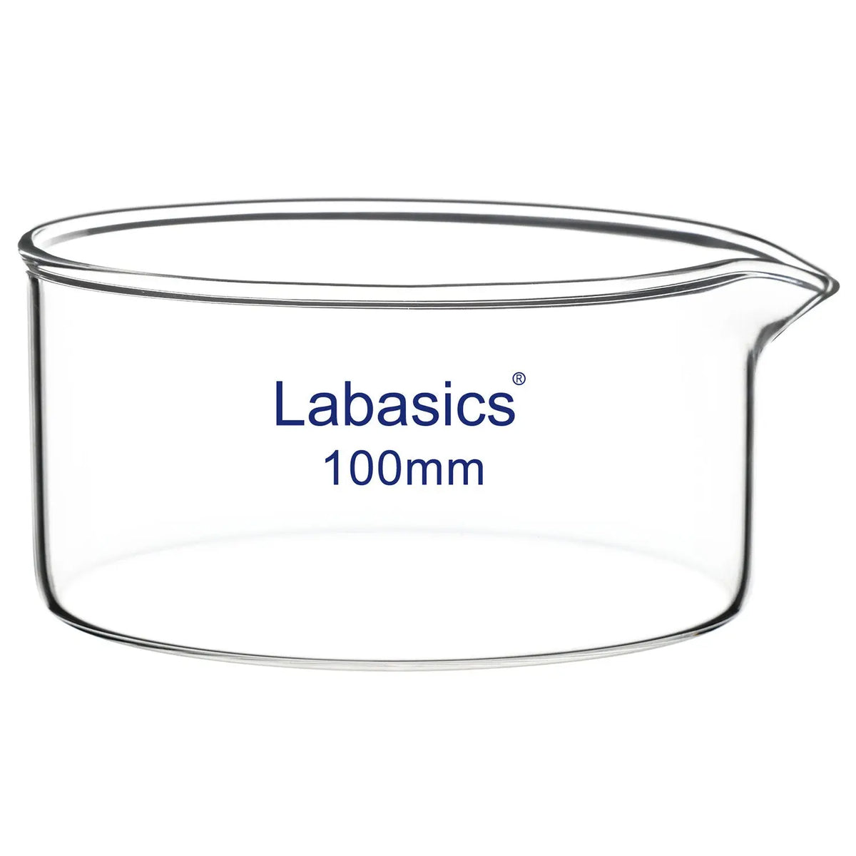 300 mL borosilicate crystallizing dish, spout design, used for recrystallization and solution evaporation in laboratory