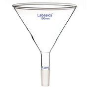 150 mm borosilicate glass powder funnel, 24/40 joint, short stem, thick-walled and high-transparency, lab-scale material transfer