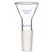 50 mm borosilicate glass powder funnel, short stem, 24/40 joint, durable and chemical resistant, ideal for lab material transfer