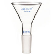 75 mm borosilicate glass powder funnel, heavy-duty design, 24/40 joint, short stem, perfect for laboratory powder handling